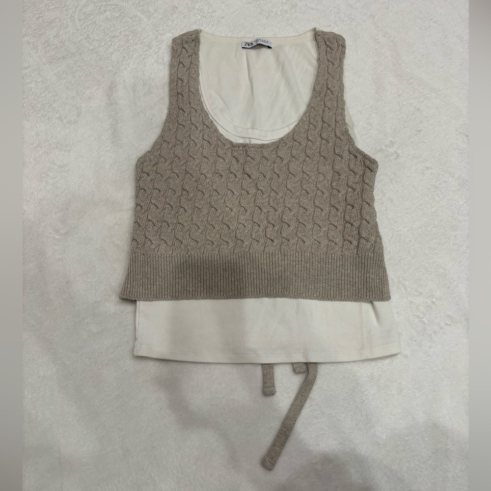 Zara Knit Vest And White Tank Top